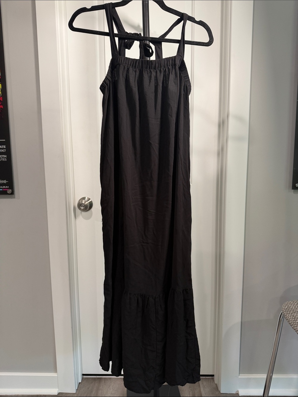 Old Navy Black Maxi Sundress with Tie Straps